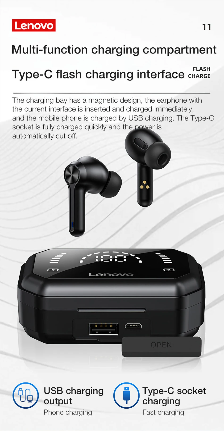 Lenovo LP3 Pro TWS Bluetooth Earbuds - Black 8