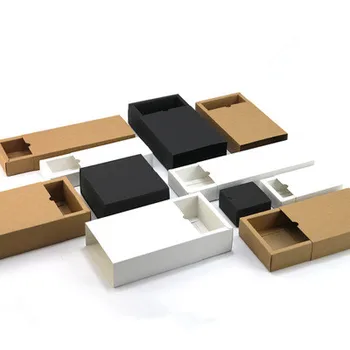 

10Pcs/Lot DIY Three Color Rectangular Design Drawer Box Kraft Paper Boxes For Candy Chocolate Backing Cookies Cases Storage Box