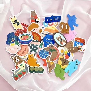 

40Pcs/Pack Cartoon Dog Bear Words Korea Style Ins Waterproof Sticker DIY Scrapbooking Album Diary Label Decoration Stickers