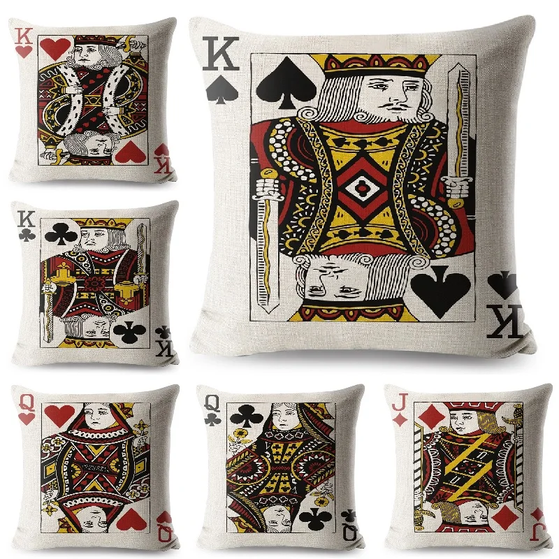 Poker Cushion Cover King Queen and Jack Printed Pillow Cover Living Room Sofa Decorative Throw Pillow Home Decoration Pillowcase