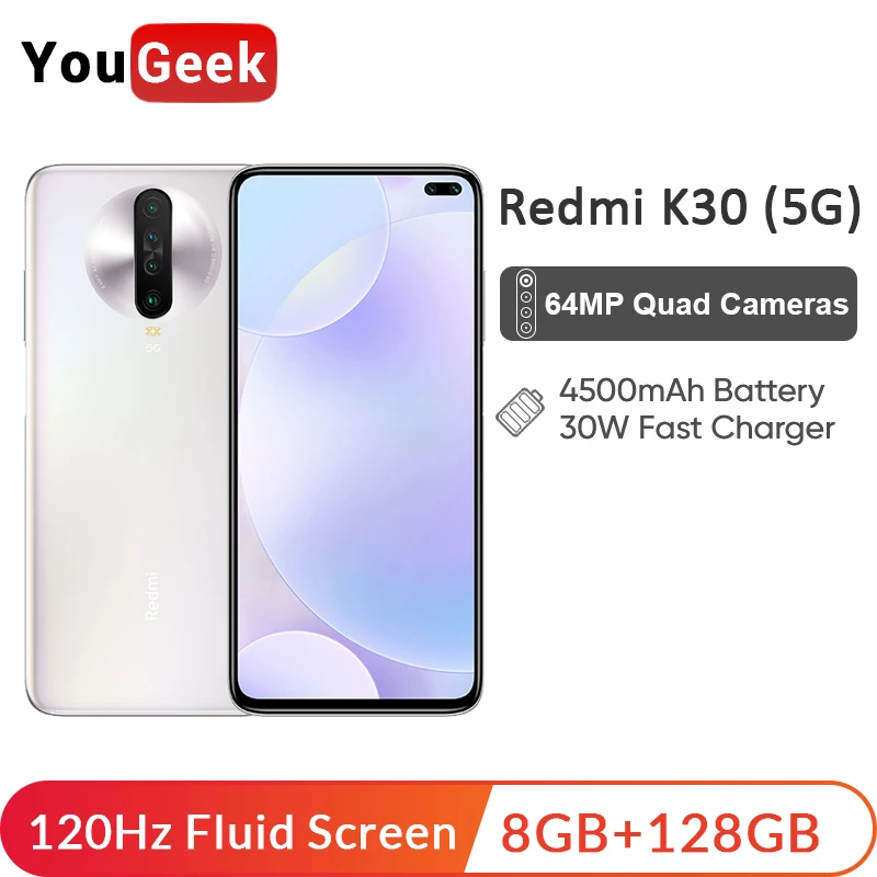 Xiaomi Redmi K30 5G 8GB 128GB Смартфон Snapdragon 76 Octa Core 30 Вт устройство для быстрой зарядки 4500 мА/ч