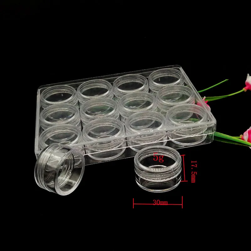 5 г мини пластиковая Прозрачная Круглая банка косметические блестки пудра для ногтей блестки маленькая бижутерия бисер аксессуары коробка для хранения 12 шт./1 упаковка