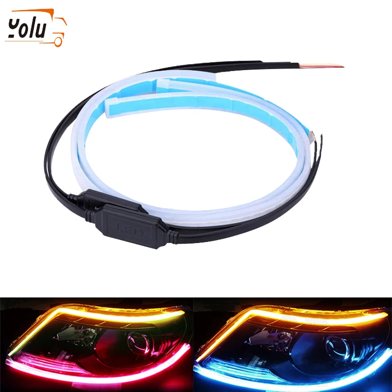 

YOLU 60cm Cars DRL LED Daytime Running Lights White Turn Signal Yellow Guide Strip for Headlight Assembly
