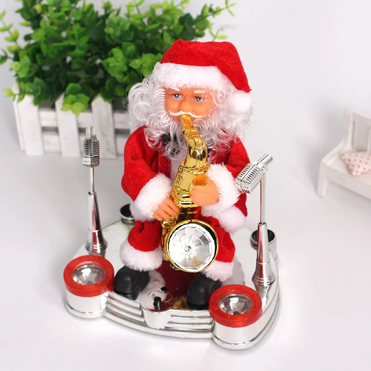 Jingle Bell Rock Santa Animated Piano Drum Santa Claus Charistmas Electric Toys for Children XMAS Decorations for Home Party