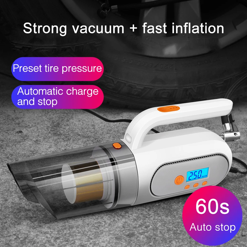 

Multifunctional car vacuum cleaner four-in-one air pump tire pressure monitoring lighting portable wireless car home dual-use