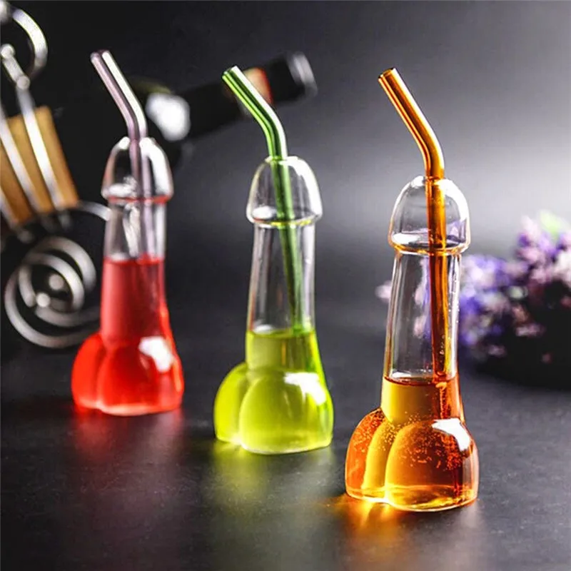 Glass Cup Dick Shot Glasses Pik Glas Cocktail Martini Mug Penis Willy Shaped Bottle Wine Portable Wineglass Beer Bachelor Party Cup Set