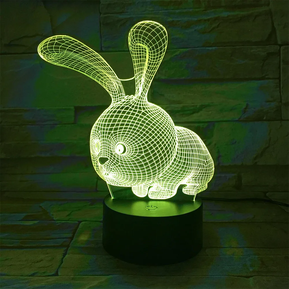 

Rabbit Shape Optical LED Night Light Bedside Sleeping Color Changing Home Decoration Battery Operated Table 3D Illusion For Kids
