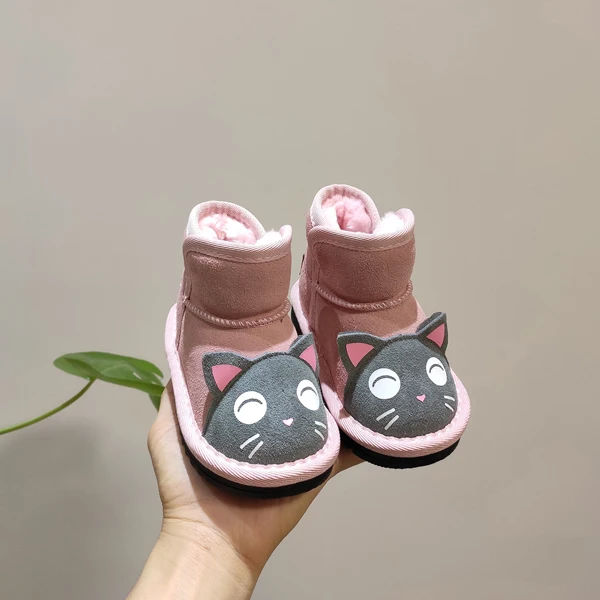 CCTWINS/детская обувь; коллекция года; модные зимние ботинки для девочек с изображением кота; обувь из натуральной кожи для мальчиков; повседневные Черные ботиночки; SNB004 - Цвет: Розовый