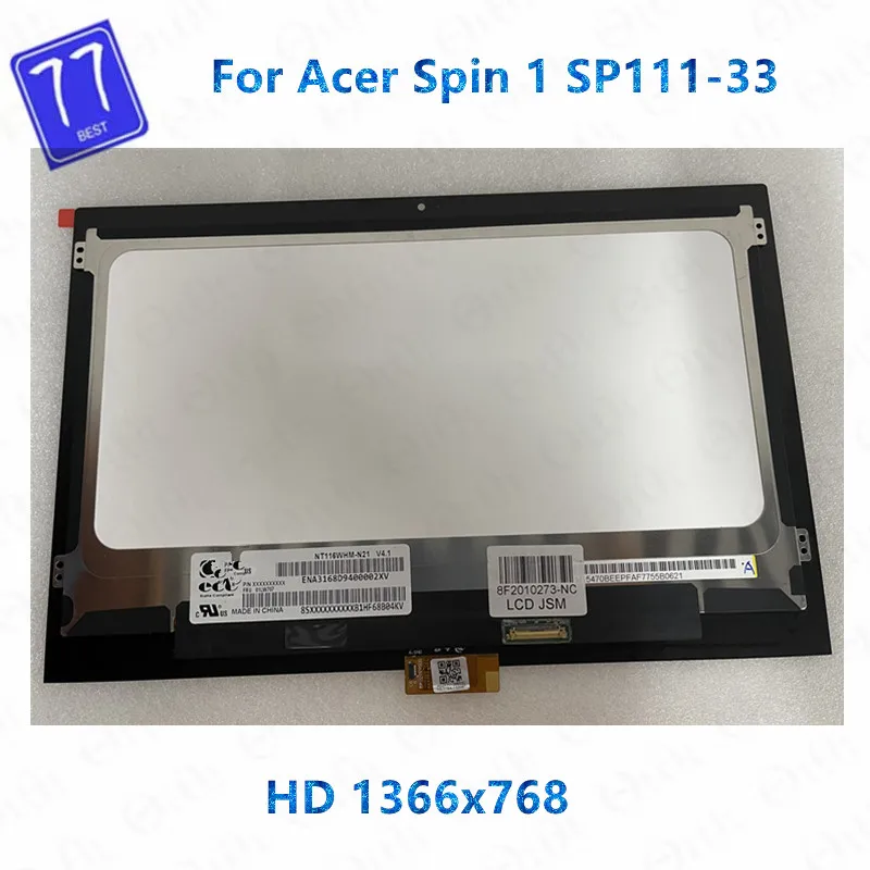 

Test well 11.6 inch notebook touch assembly LCD SCREEN for Acer spin 1 sp111-33 HD 1366X768 display digitizer panel 30pin