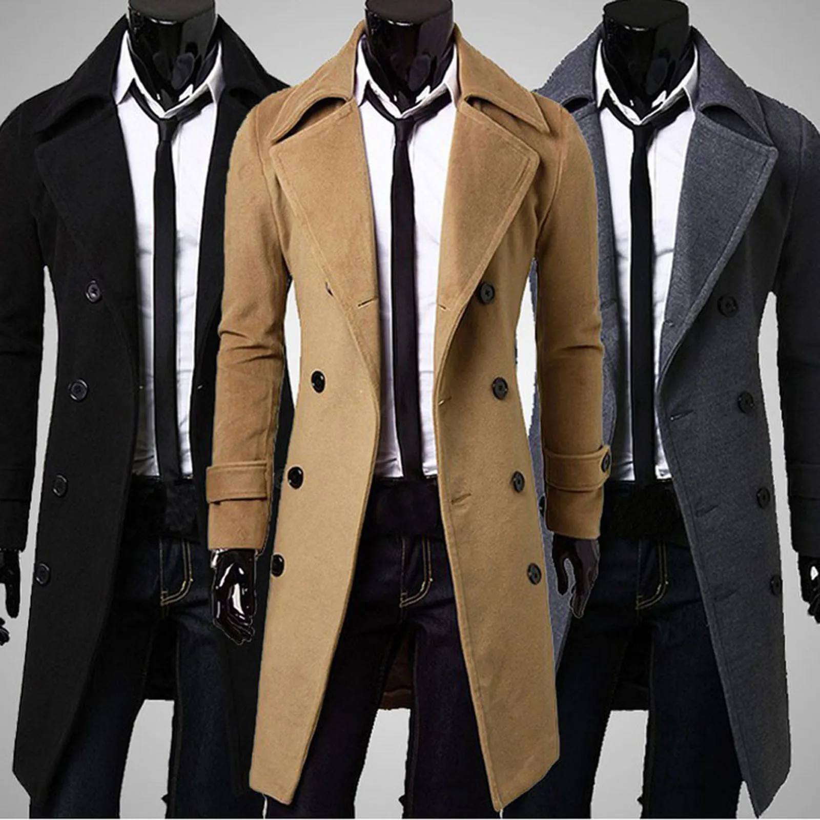 Gabardina larga ajustada para hombre, abrigo cortavientos de Color liso, talla grande, moda, otoño e invierno, # G30, 2020