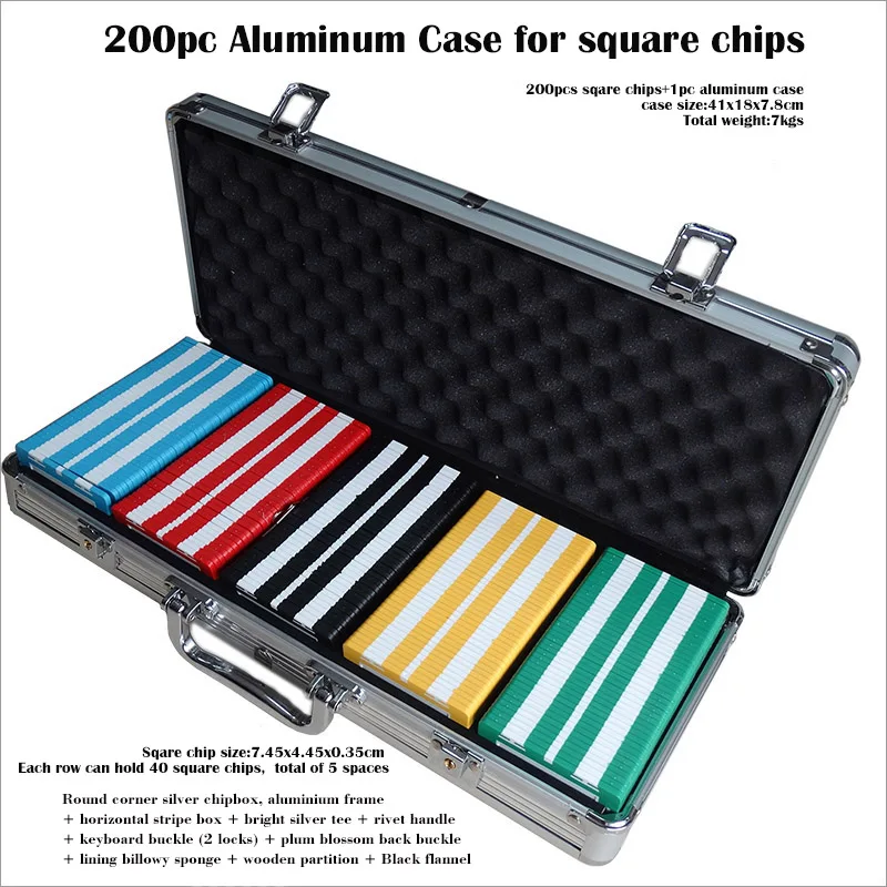 

200pc Square Chip Set with value or no value Casino Quality Plaque Texas Hold'em Game poker chip set
