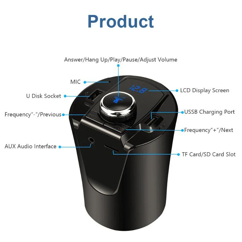 Держатель для автомобиля со системой «Хендс-фри» и Bluetooth 5V 2.1A 2USB Зарядное устройство Порты радиоприемник адаптер автомобильный fm-передатчик Беспроводной для смартфона