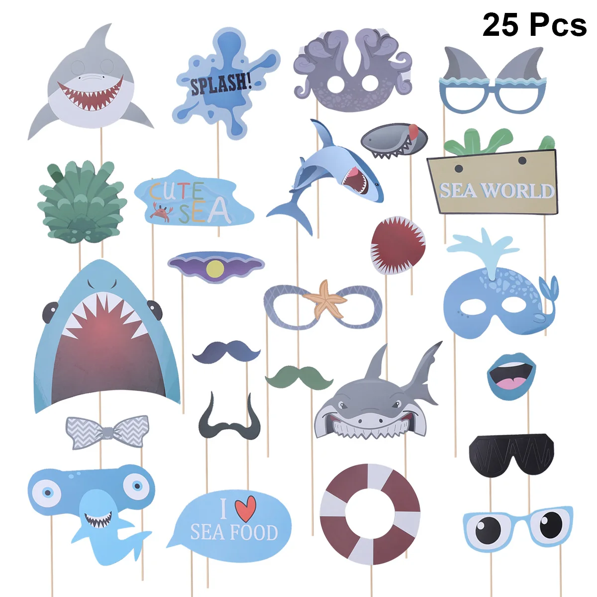 

25pcs Shark Theme Photo Props Funny Marine Life Photography Kits DIY Photobooth Props Dress Up Decoration Birthday Party Favors