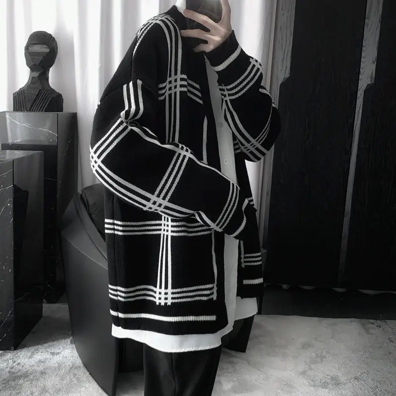 

2020 Men's Casual Long-Sleeved Loose Fashion Cool Knitted Cardigan Autumn and Winter Sweater