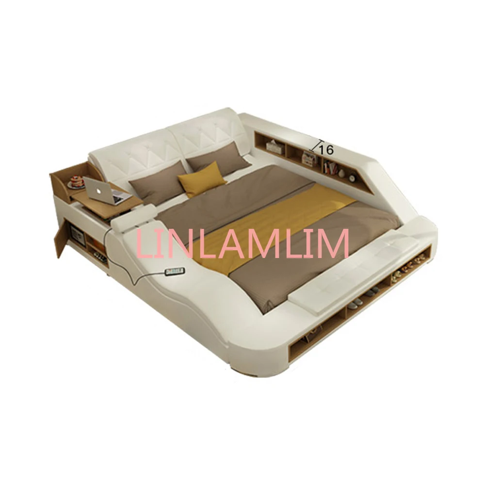 

Real Genuine leather bed Soft Beds Bedroom camas muebles de dormitorio yatak mobilya quarto massage speaker bluetooth storage