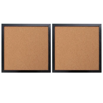 

2pcs Cork Board Bulletin Board Wall Bulletin Board Single Black Pine Frame for Home Office School (Khaki Black 30x30cm)