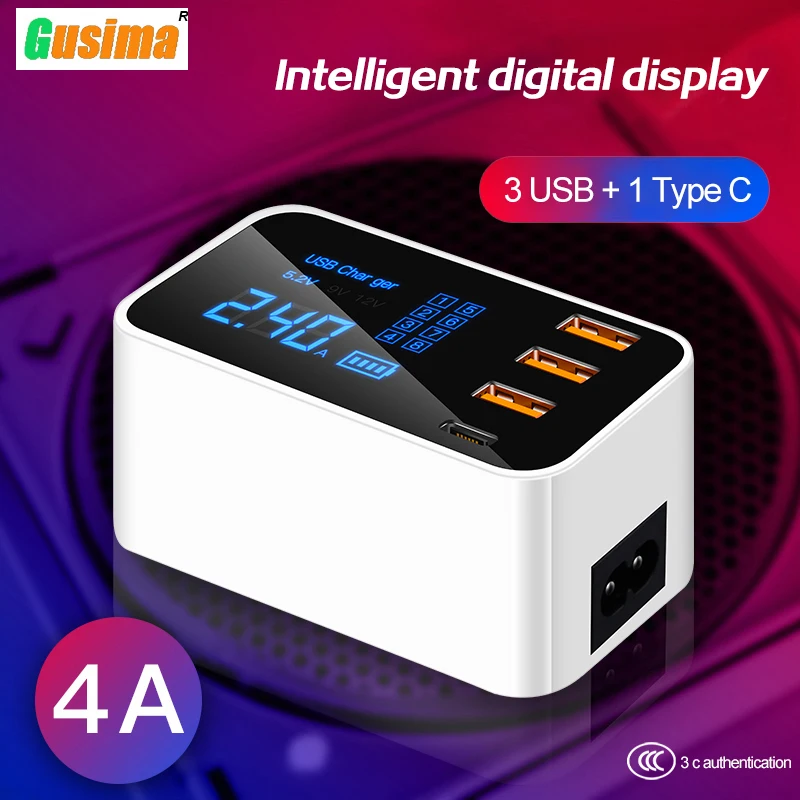 4 Ports Led Display Type C USB Charger For Android iPhone Adapter Socket Fast Phone xiaomi huawei samsung s10 | Мобильные телефоны