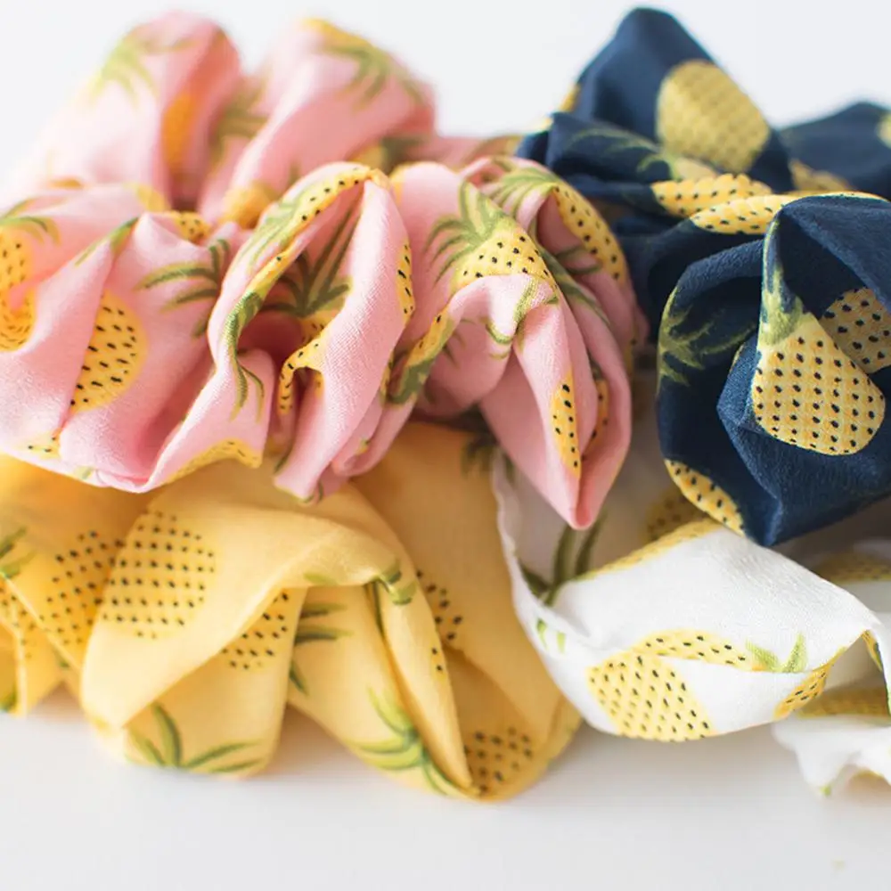

Strawberry Pineapple Printed Scrunchie Elastic Hair Band Hair Ties Girls Cute Elastic Ponytail Holder White Pink Yellow Headwear