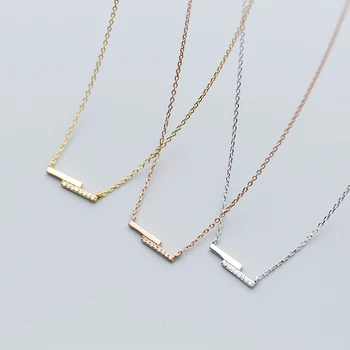 

100% Real 925 Sterling Silver Bar Shape Choker Necklace Fashion Jewelry for Women Girls
