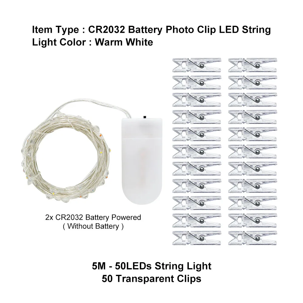 50leds 50clips 1 м 2 м 5 м 10 м фото клип светодиодный гирлянда Рождественские фонари USB/батарея для гирлянды для вечеринки свадьбы Рождества Рождественские украшения - Испускаемый цвет: 50leds 50clips