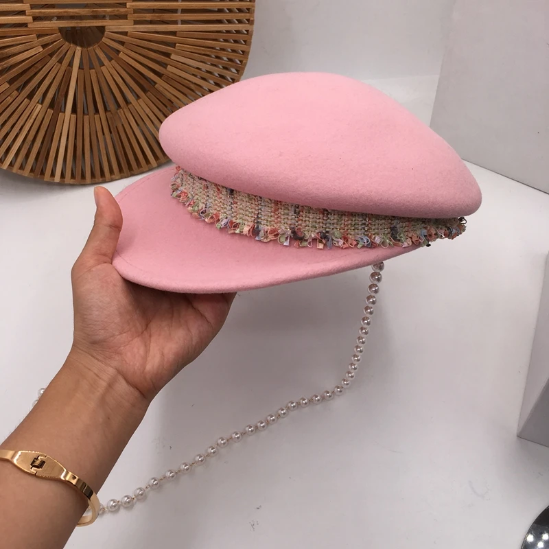 Милая розовая Женская модная шерстяная шапка, маленькая шляпа, показ лица, серия han, берет для сына супер сладких козырьков