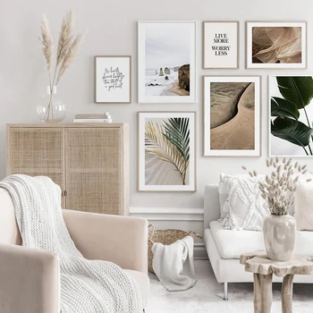 

Modern Beige Landscape Palm Tree Leaves Canvas Painting Boho Poster Print Wall ArtPictures For Living Room House Interior Decor