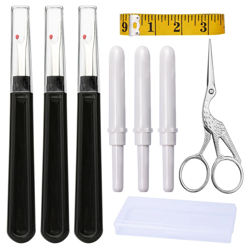 

LMDZ 8Pcs Seam Ripper Kit DIY Sewing Tools Crane Shape Embroidery Tailor Scissor 150cm/60" Body Measuring Ruler with Storage Box