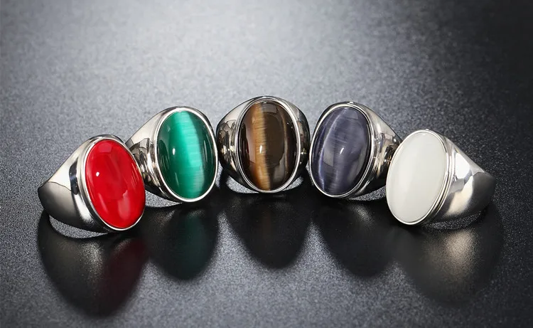 Ретро ювелирные изделия, серебряное титановое стальное инкрустированное зеленое, красное, серое ониксовое кольцо, мужское властное кольцо с опалом