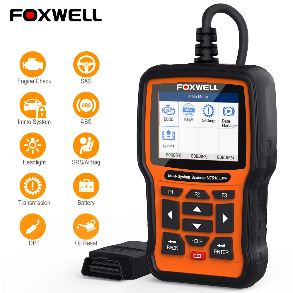 FOXWELL NT510 Elite полная система OBD2 сканер ABS SAS на подушке безопасности DPF BMS EPB сброс масла OBD 2 код ридер авто автомобильный диагностический инструмент