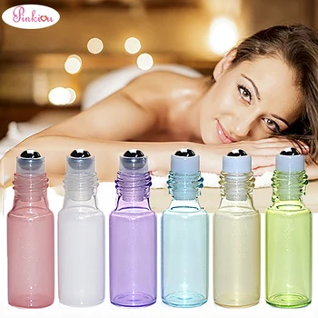 

6pcs 5ml Empty Amber Glass Essential oil Roll On Bottle Vials with metal roller ball for perfume aromatherapy Tool 6 Colors