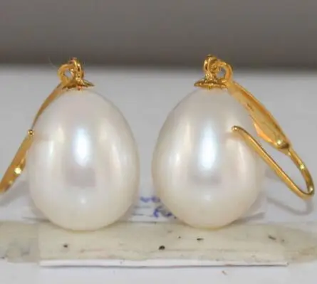 

free shipping noble jewelry Natural 11X13MM Australian AAA++ South Seas White Pearl Earrings 14K Gold