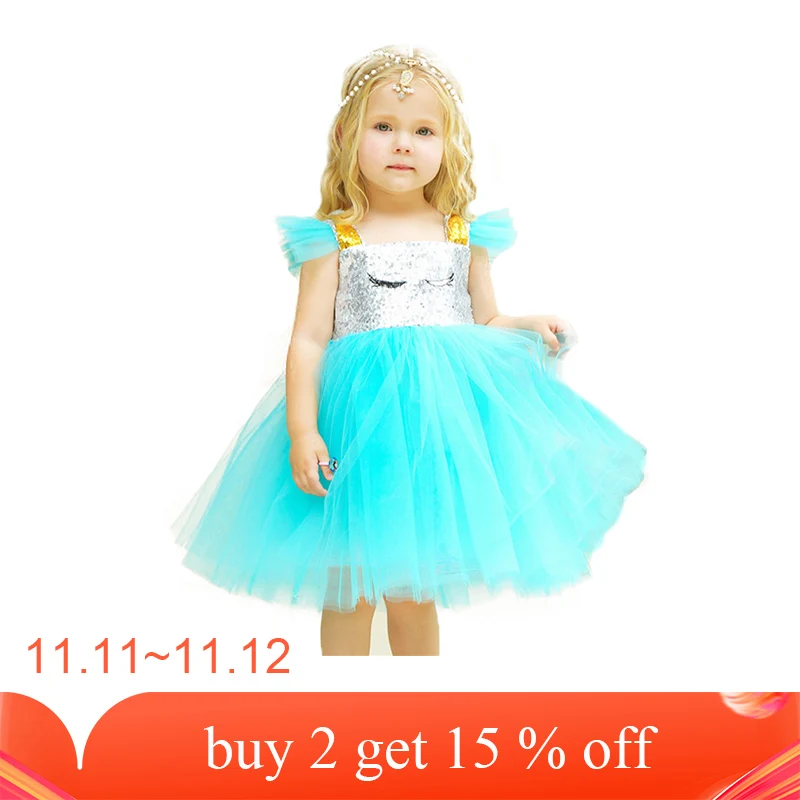 Disney Frozen Cute Children's Clothing Baby Girl Dress Rainbow Colors