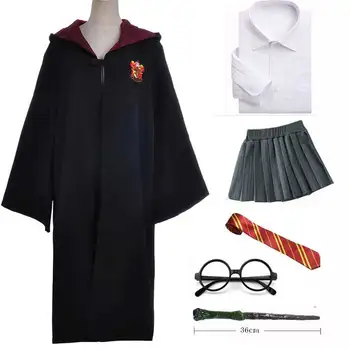 Girls Boys Hermione Granger Cosplay Robe Sweater Skirt Tie Shirt Wand Set Kids School Uniform