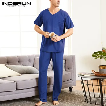 

INCERUN Men Fashion Short Sleeve Multi Pockets Overalls Cargo Joggers Elasticated Long Pants Sets Working clothing Coverall 5XL