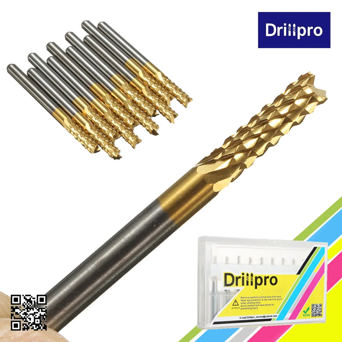 10 шт. Drillpro DB-M6 1/" 3,175 мм с титановым покрытием Карбид Концевая фреза гравировальные биты для ЧПУ роторные заусенцы маршрутизатор PCB Гравировальный Бит