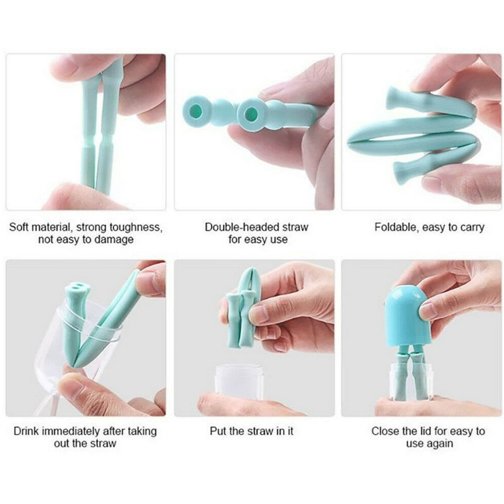 Reusable Folding Silicone Drinking Straw With Cleaner Brush Can Kit Tools Goodis Carrying Case Travel Home Bottle Cup Straws