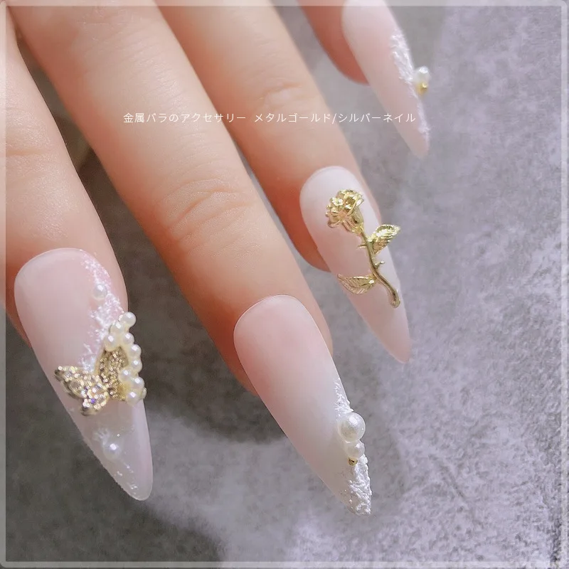 10Pcs 3D Rose Nail Art Ornament DIY Craft For Acrylic Nail Decoration Gold/Silver 7 Unique Shapes Flower DIY Charms Jewelry 5