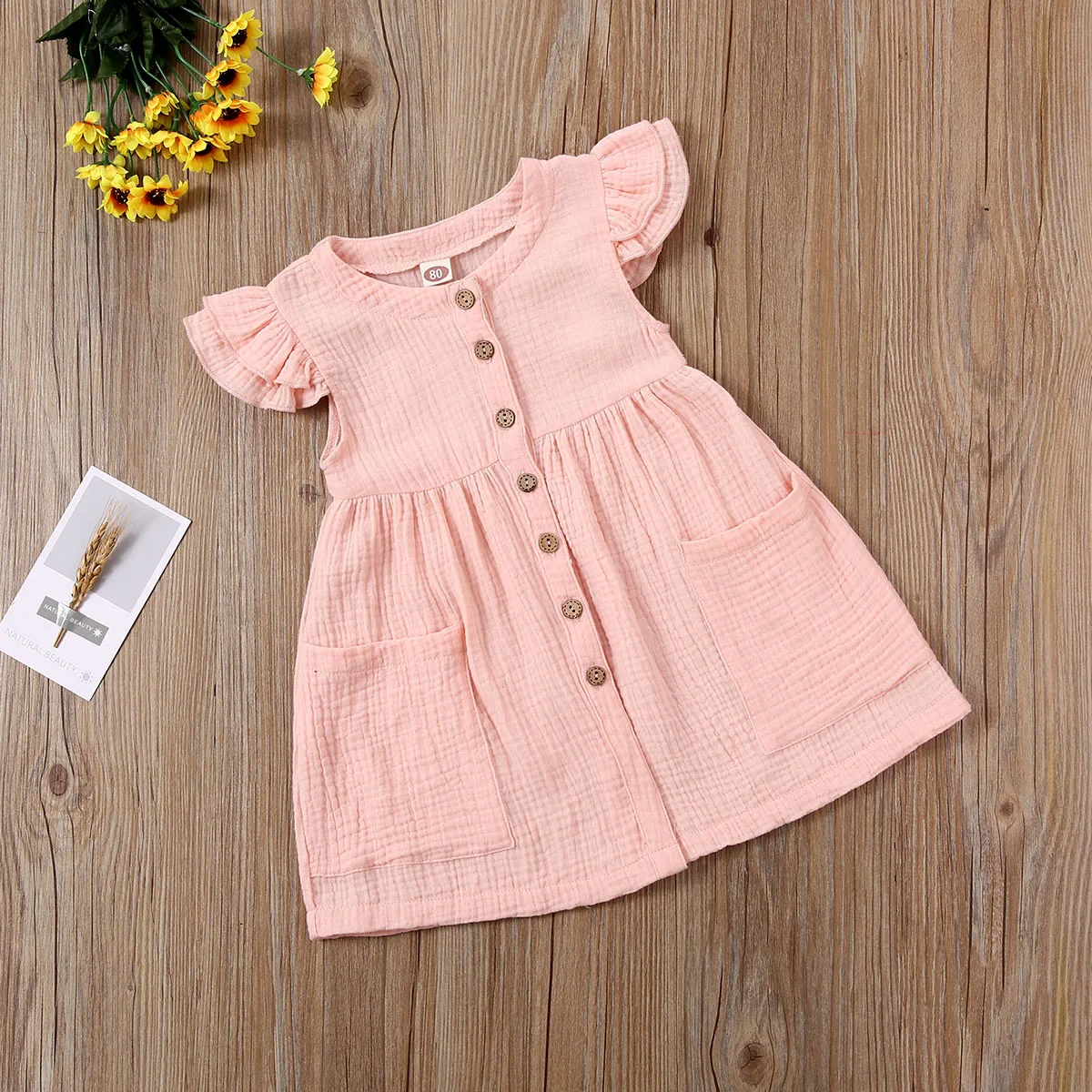 Ma&Baby 1-6Y Summer Toddler Kid Baby Girl Dress Ruffles Sleeves Party Dresses Children Girls Button Pocket Dress D35
