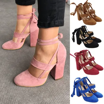 

Women Sandals Shoes Pointed Toe Square heel Women Pumps Dress Shoes Fashion High Heels Boat Shoes Wedding Shoes