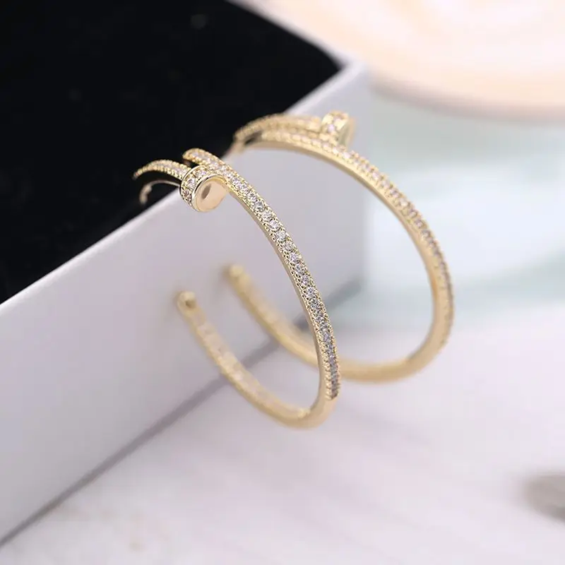 

925 silver needle Fashion Rhinestone Hoop Earrings For Women Statement Big Silver/Gold Color Round Circle Loop Earring Party Gift