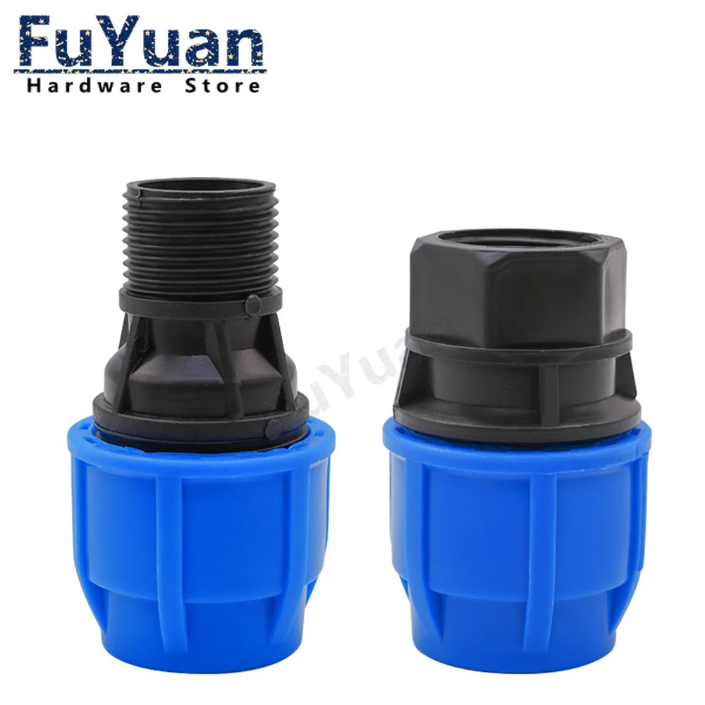 1pcs PE Connector pipe fittings 20MM 25MM 32MM water Tube 1/2" 3/4" 1" Thread quick connect live joint