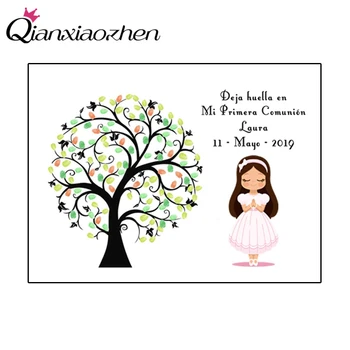 

Qianxiaozhen Personalized Canvas Fingerprint Tree Signature DIY Guest Book For Girls First Holy Communion Souvenir Decorations