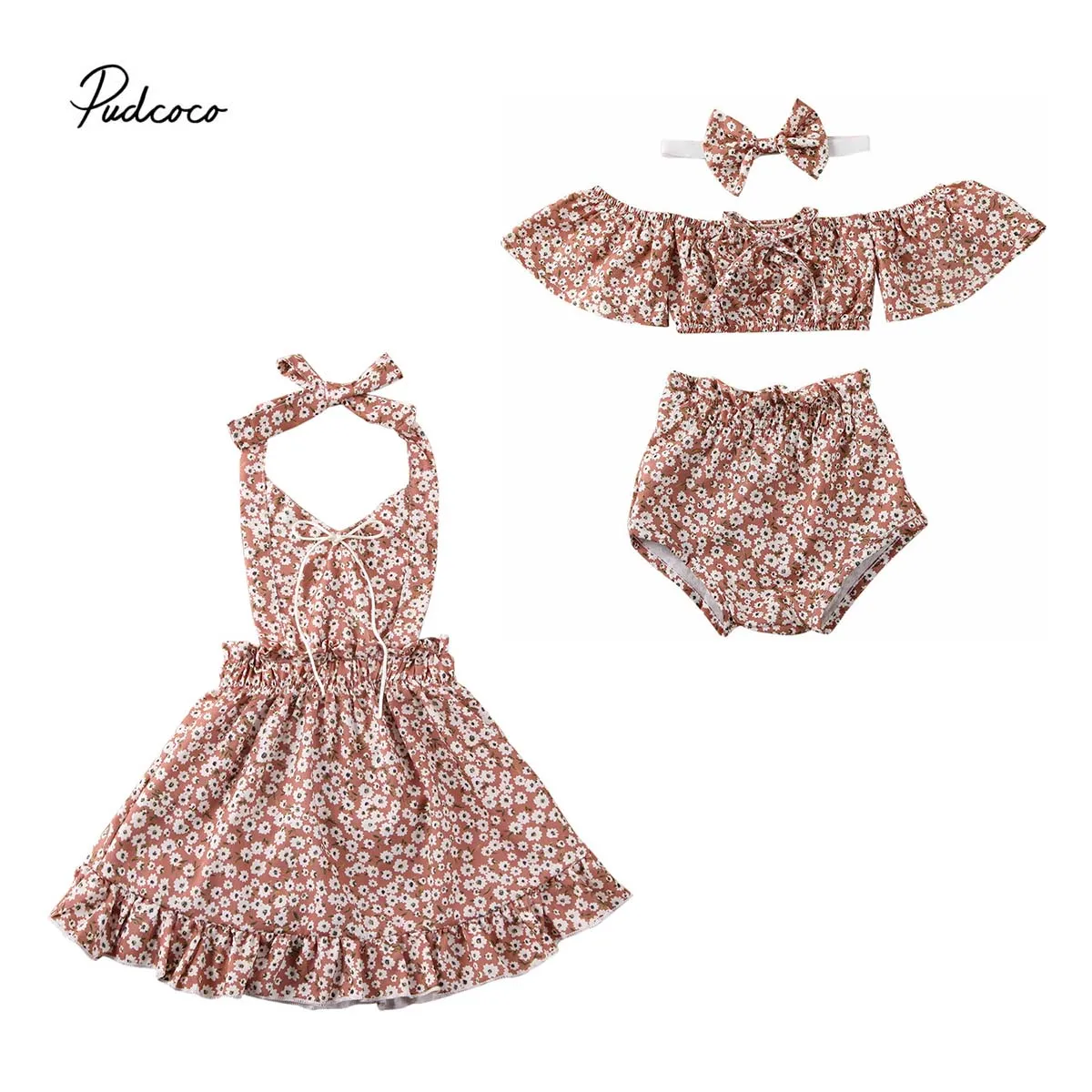 

2020 Baby Summer Clothing Newborn Kids Baby Girl Floral Shorts Outfits Set Clothes Sundress Beach Dresses Sister Matching Outfit