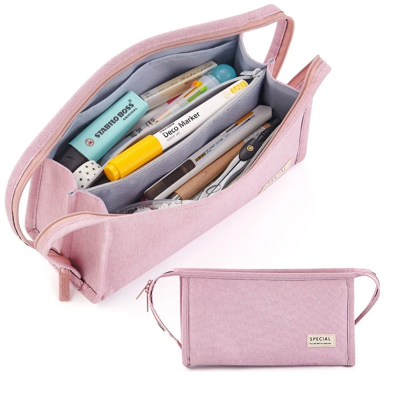 

Angoo Dual-side Handle Pencil Bag Pen Case Large Portable Storage Pouch Handbag for Stationery School Student Travel Office F989