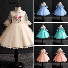 It's Yiya/Платья с цветочным узором для девочек детские праздничные платья для причастия 5 цветов, круглый вырез, отделка бисером, бальное платье, 726