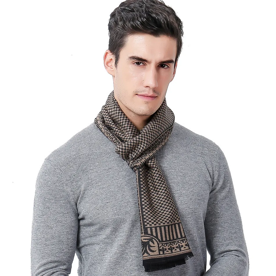 Classic Business Affairs Small Lattice Man Scarf Quinquagenarian Imitate Cashmere Keep Warm Scarf Gift