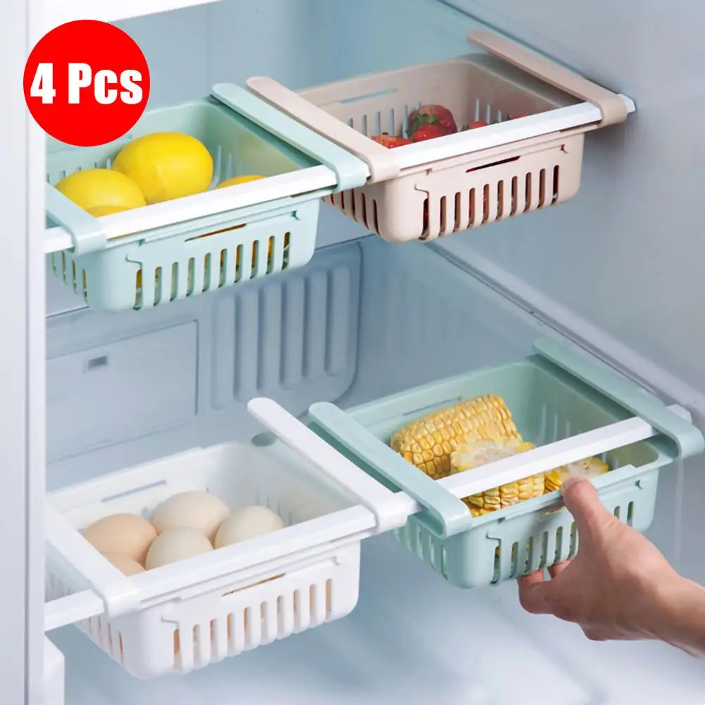 Slide Kitchen Fridge Space Freezer Organizer Saver Storage Rack Shelf Holder DW 