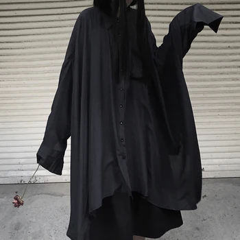 

Women's dark autumn new Harajuku port style small crowd design asymmetric loose long sleeve high street shirt trend