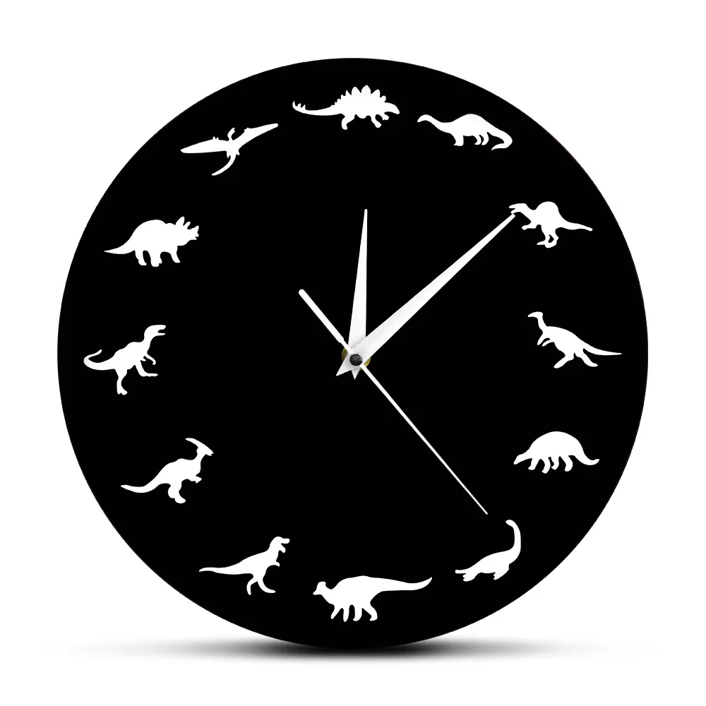 Various Dinosaurs Silhouette Wall Clock Kid Room Decor Dinosaur Clock