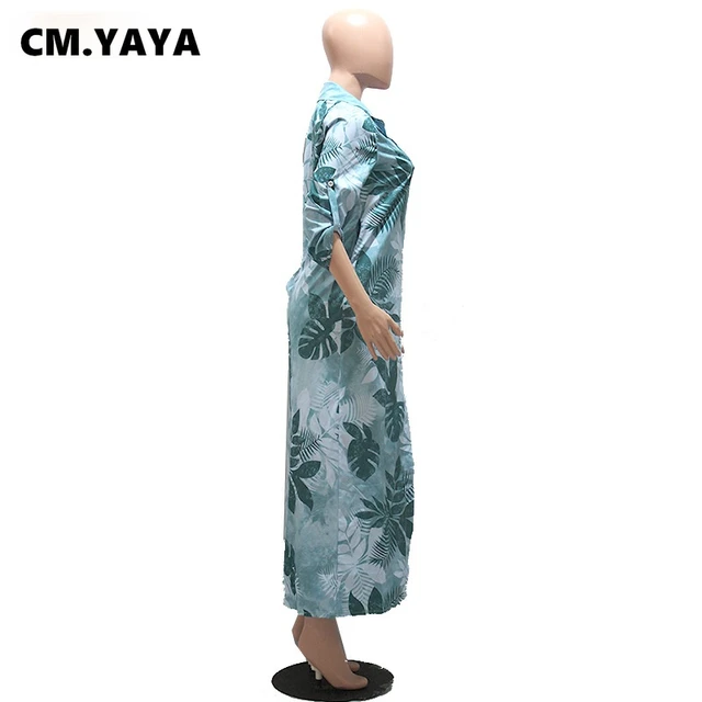 CM.YAYA Women Dress Half Sleeve Turn-down Collar Single Breasted Loose Straight Long Dress Office Lady Street Fashion Outfit 4